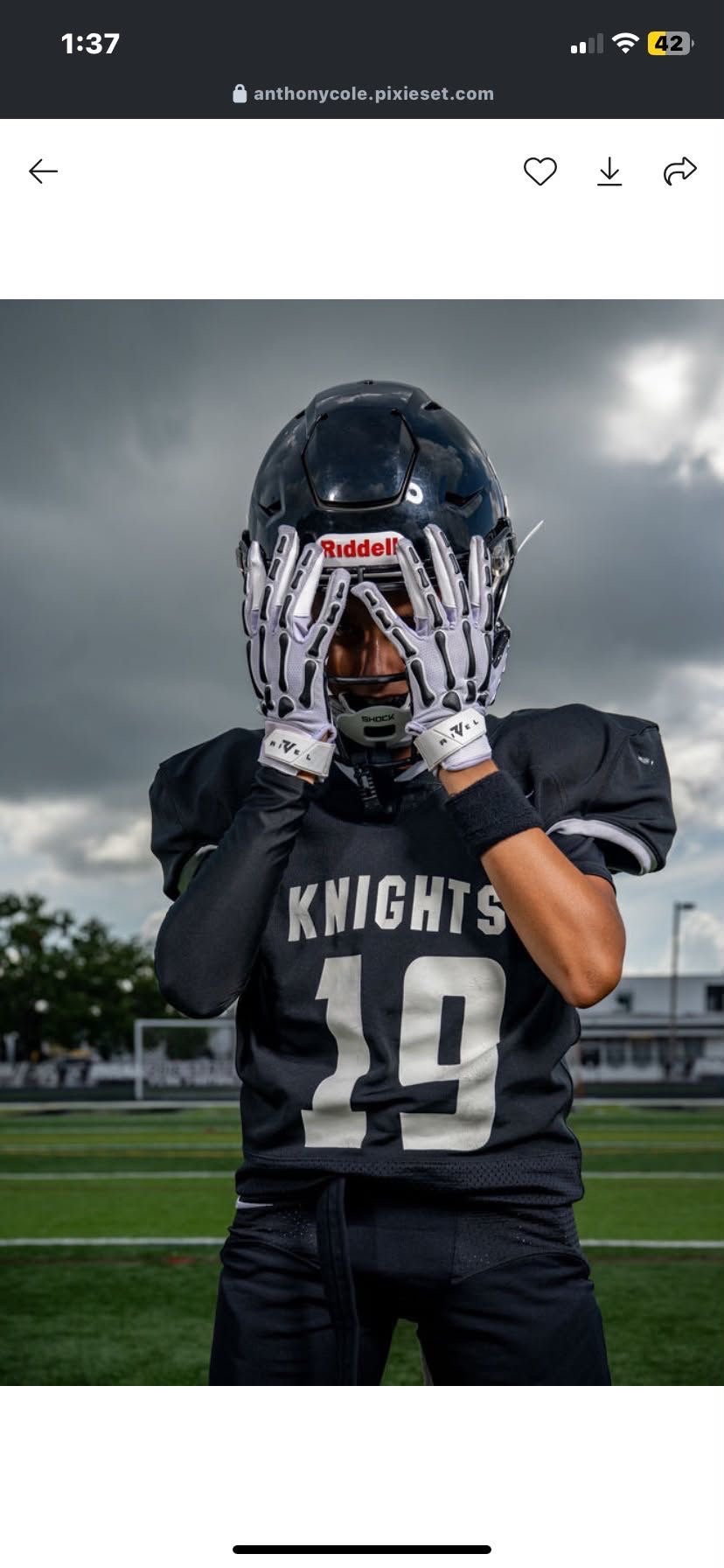 Dominic Fedder-Wilson wearing number 19 in his Knights football uniform